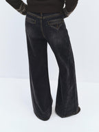 someonesometimes Washed High Waist Slim Retro Button Fly Womens Dark Gray Jeans