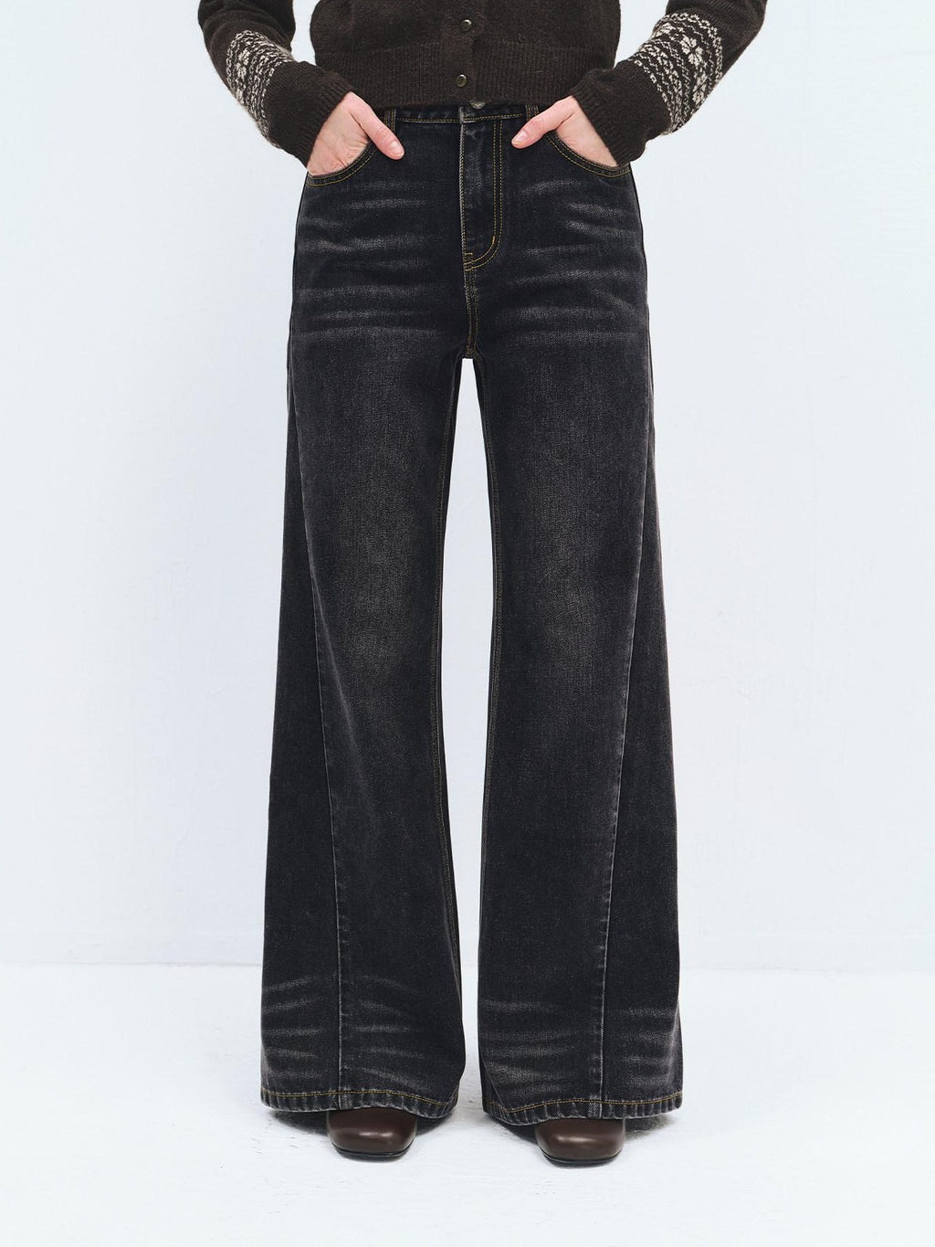 someonesometimes Washed High Waist Slim Retro Button Fly Womens Dark Gray Jeans