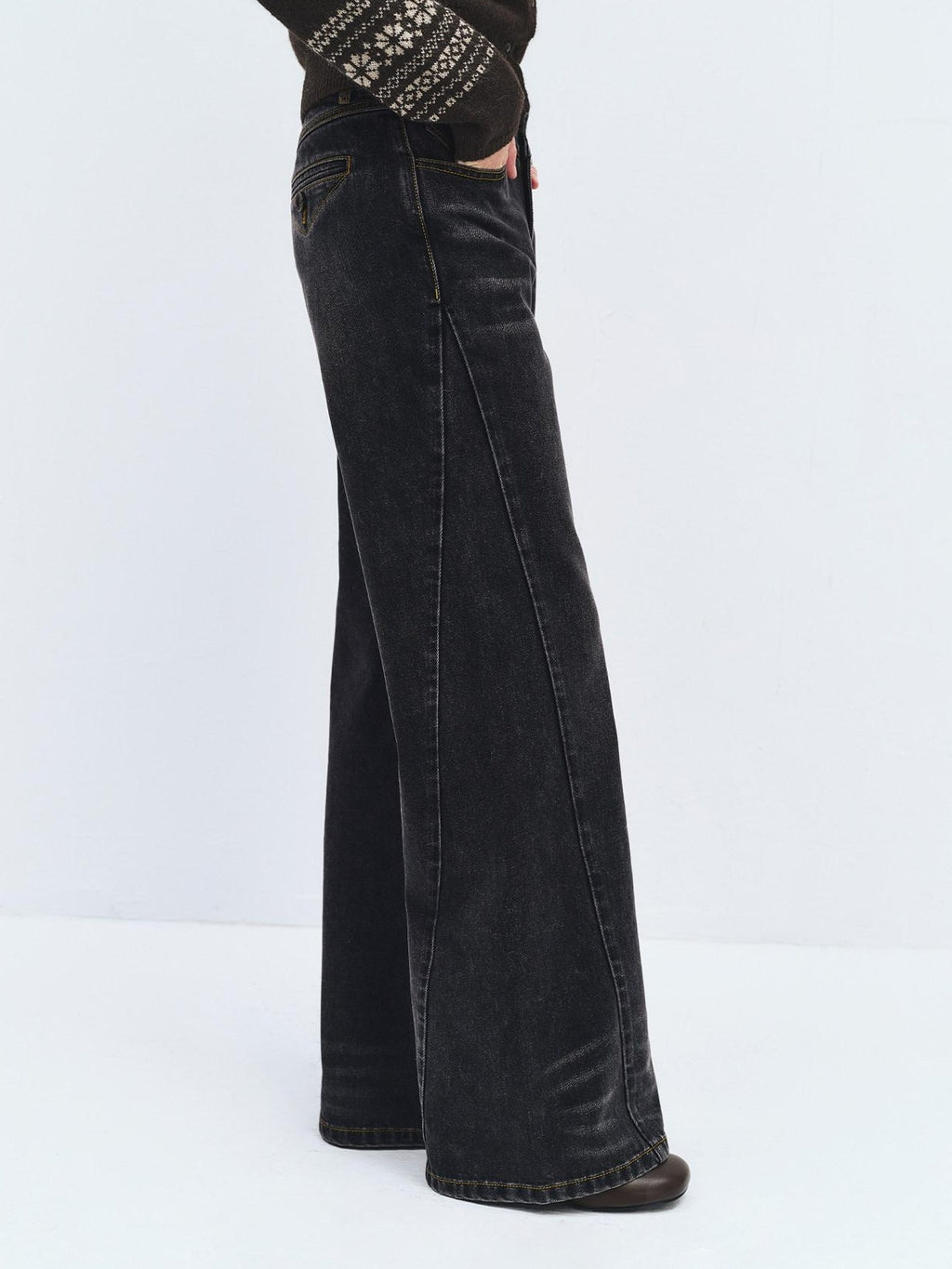 someonesometimes Washed High Waist Slim Retro Button Fly Womens Dark Gray Jeans