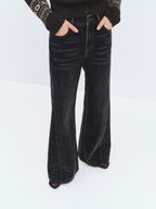 someonesometimes Washed High Waist Slim Retro Button Fly Womens Dark Gray Jeans