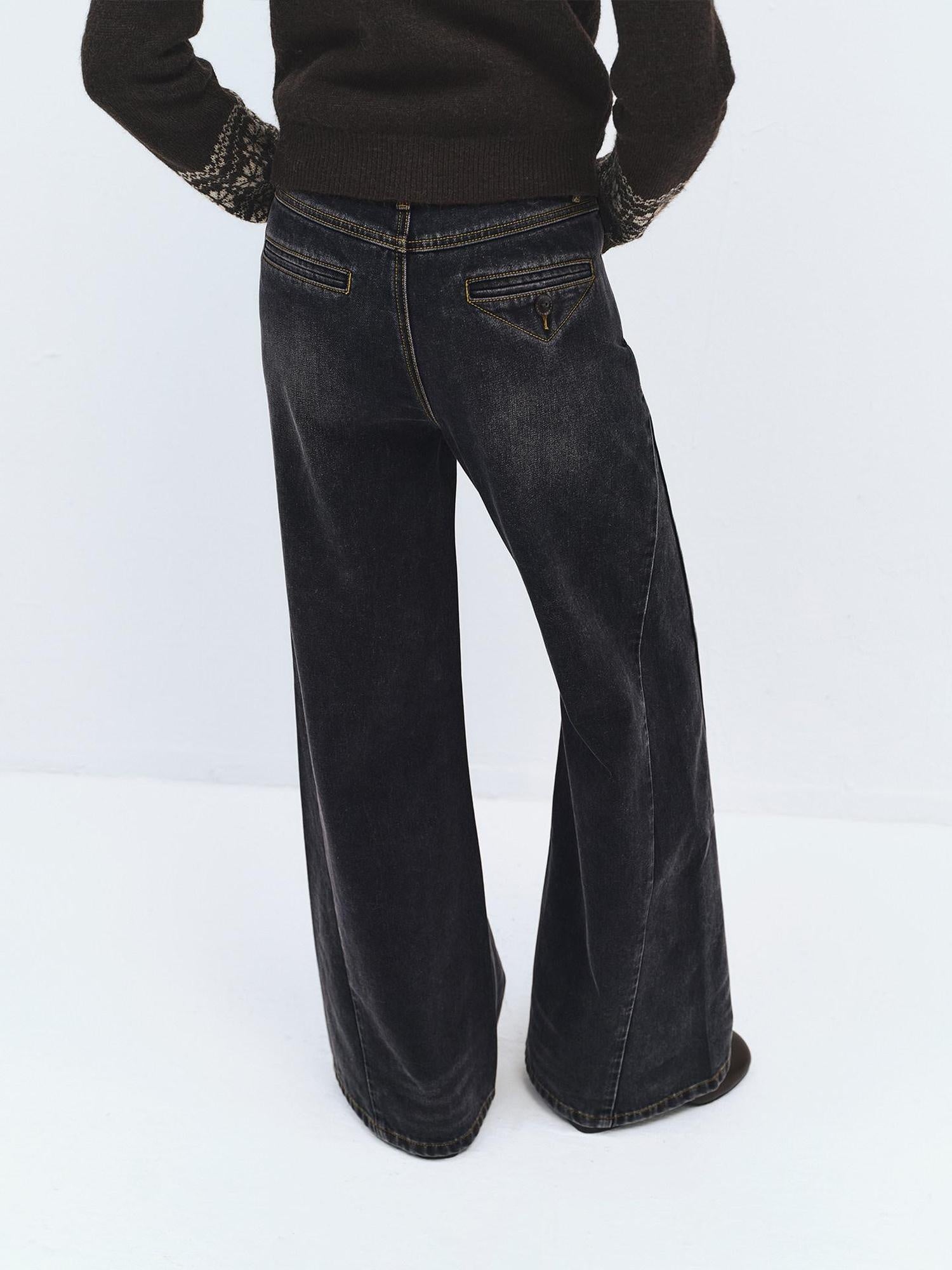 someonesometimes Washed High Waist Slim Retro Button Fly Womens Dark Gray Jeans