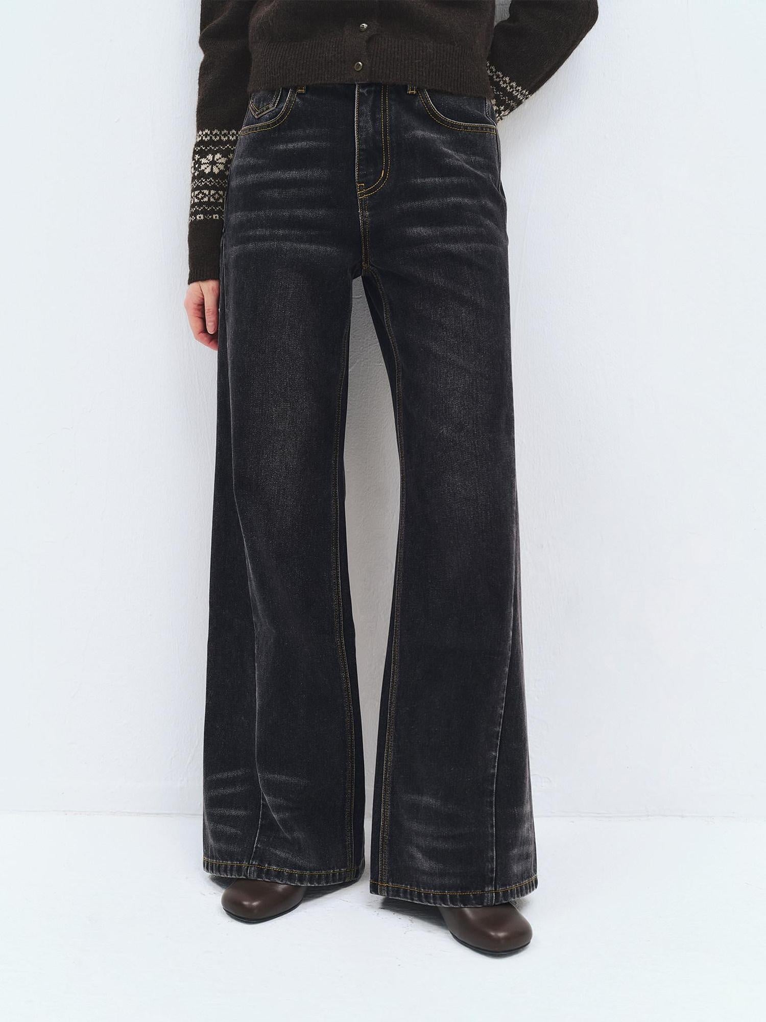 someonesometimes Washed High Waist Slim Retro Button Fly Womens Dark Gray Jeans