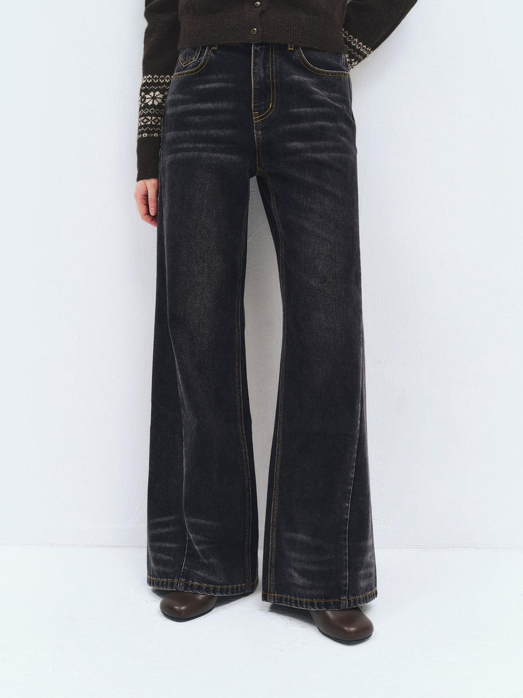 someonesometimes Washed High Waist Slim Retro Button Fly Womens Dark Gray Jeans