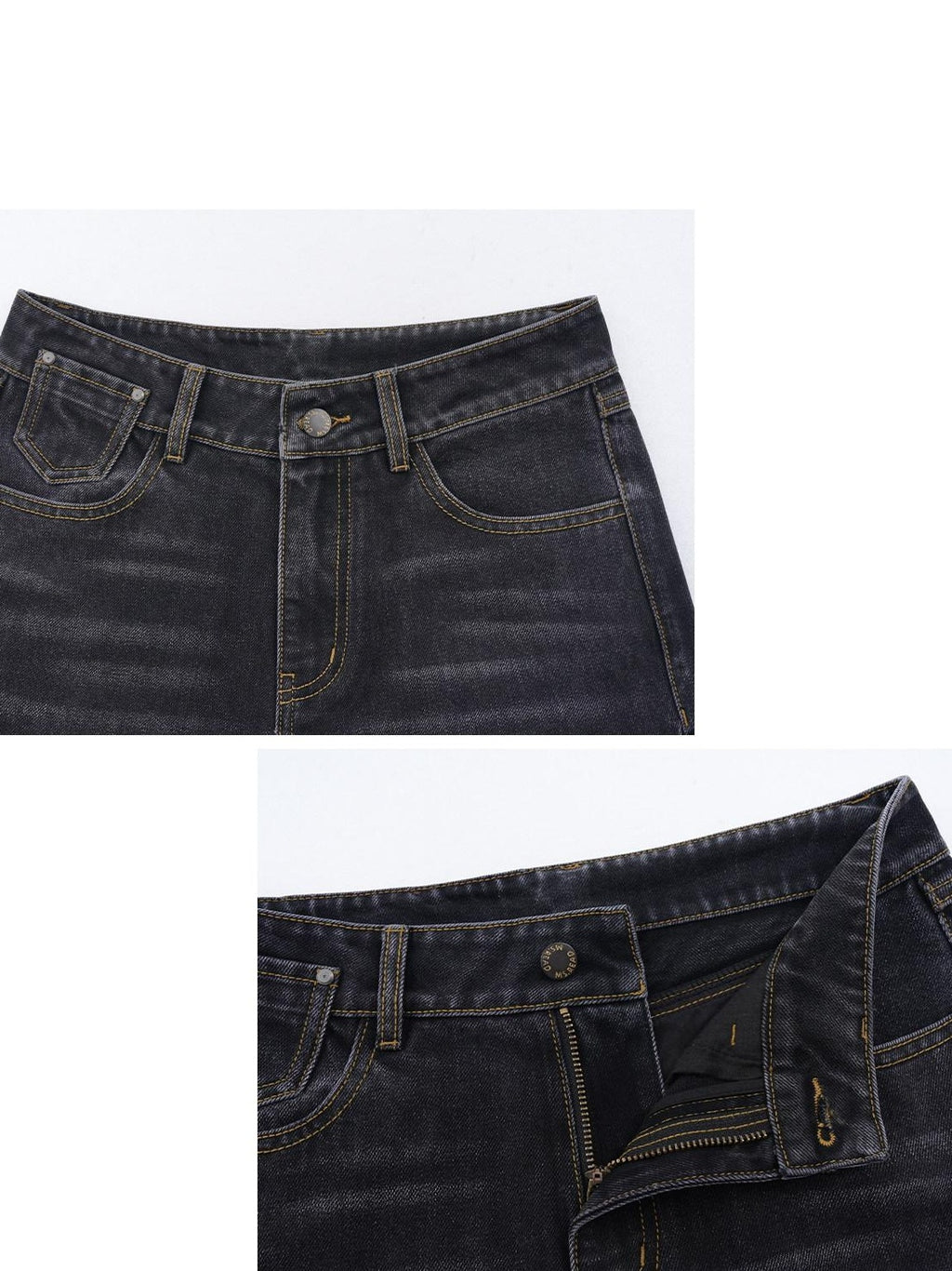 someonesometimes Washed High Waist Slim Retro Button Fly Womens Dark Gray Jeans