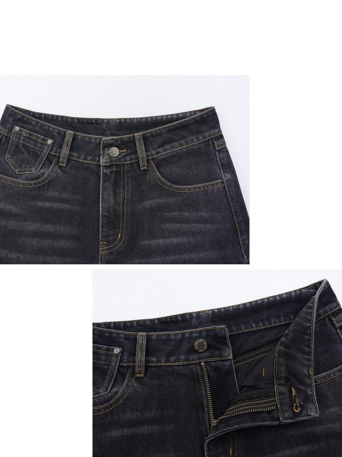 someonesometimes Washed High Waist Slim Retro Button Fly Womens Dark Gray Jeans