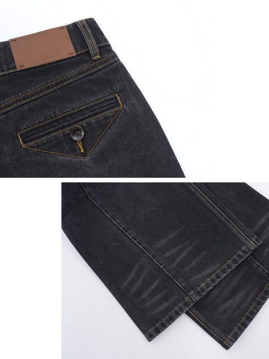 someonesometimes Washed High Waist Slim Retro Button Fly Womens Dark Gray Jeans