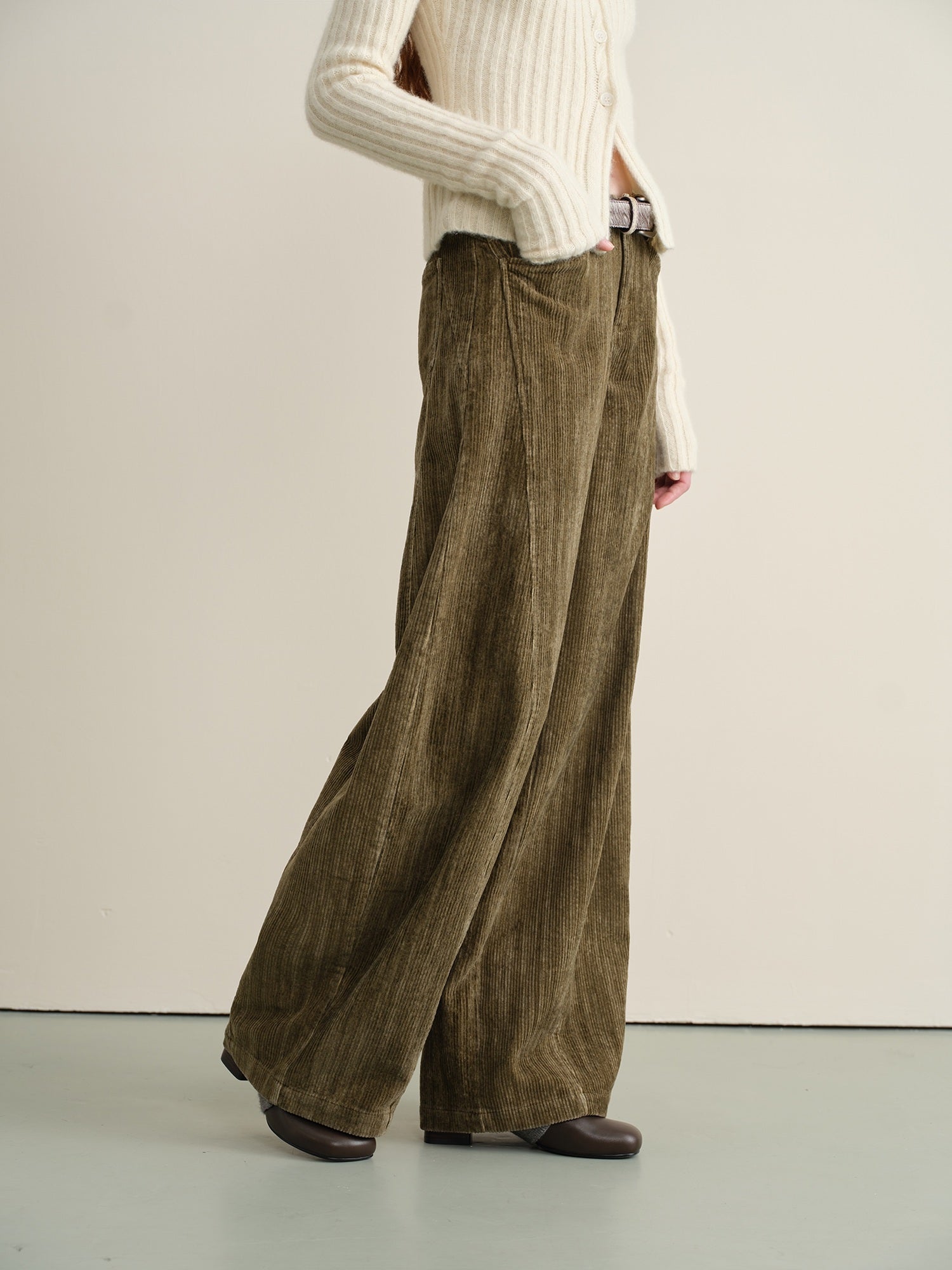 someonesometimes Washed Pure Cotton Vintage Balloon Natural Waist Moss Green Casual Sweatpants