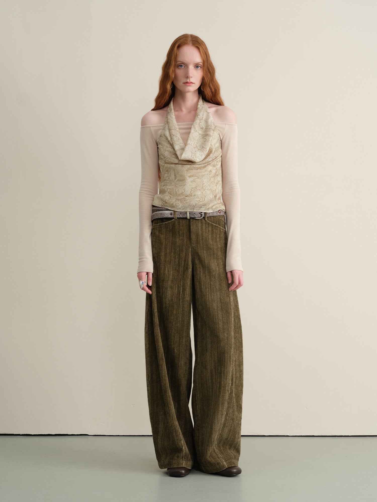 someonesometimes Washed Pure Cotton Vintage Balloon Natural Waist Moss Green Casual Sweatpants