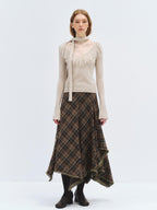 someonesometimes Wool Blend Knit V-neck Bell Sleeve Slim Fit Women Beige Long Sleeve T-Shirts