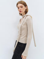 someonesometimes Wool Blend Knit V-neck Bell Sleeve Slim Fit Women Beige Long Sleeve T-Shirts
