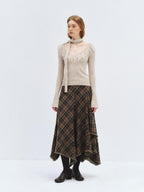 someonesometimes Wool Blend Knit V-neck Bell Sleeve Slim Fit Women Beige Long Sleeve T-Shirts