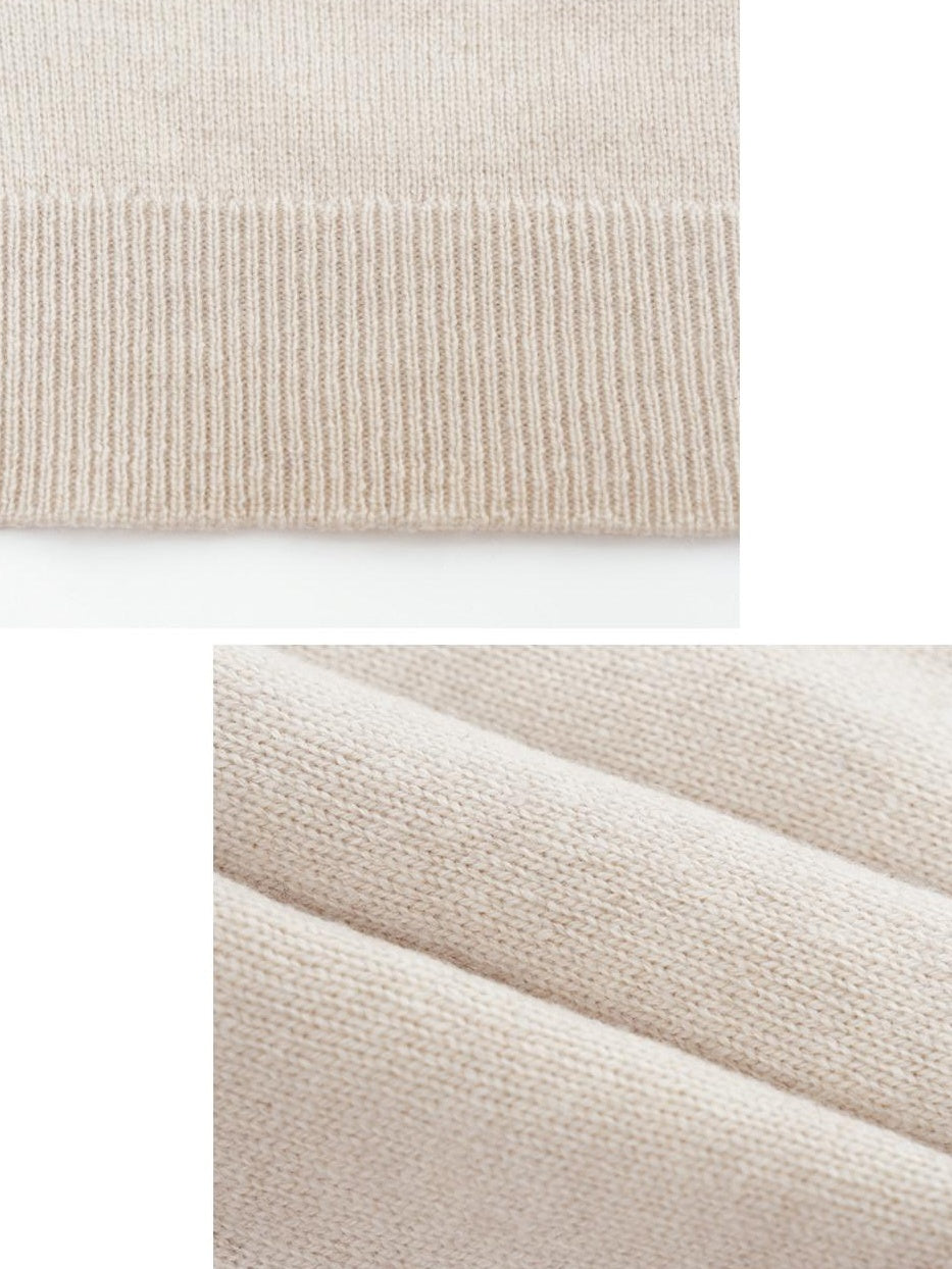 someonesometimes Wool Blend Knit V-neck Bell Sleeve Slim Fit Women Beige Long Sleeve T-Shirts