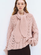 someonesometimes Wool Blend Relaxed Oversized Tie Pullover Light Blush Women Knit Cardigans