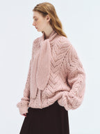 someonesometimes Wool Blend Relaxed Oversized Tie Pullover Light Blush Women Knit Cardigans
