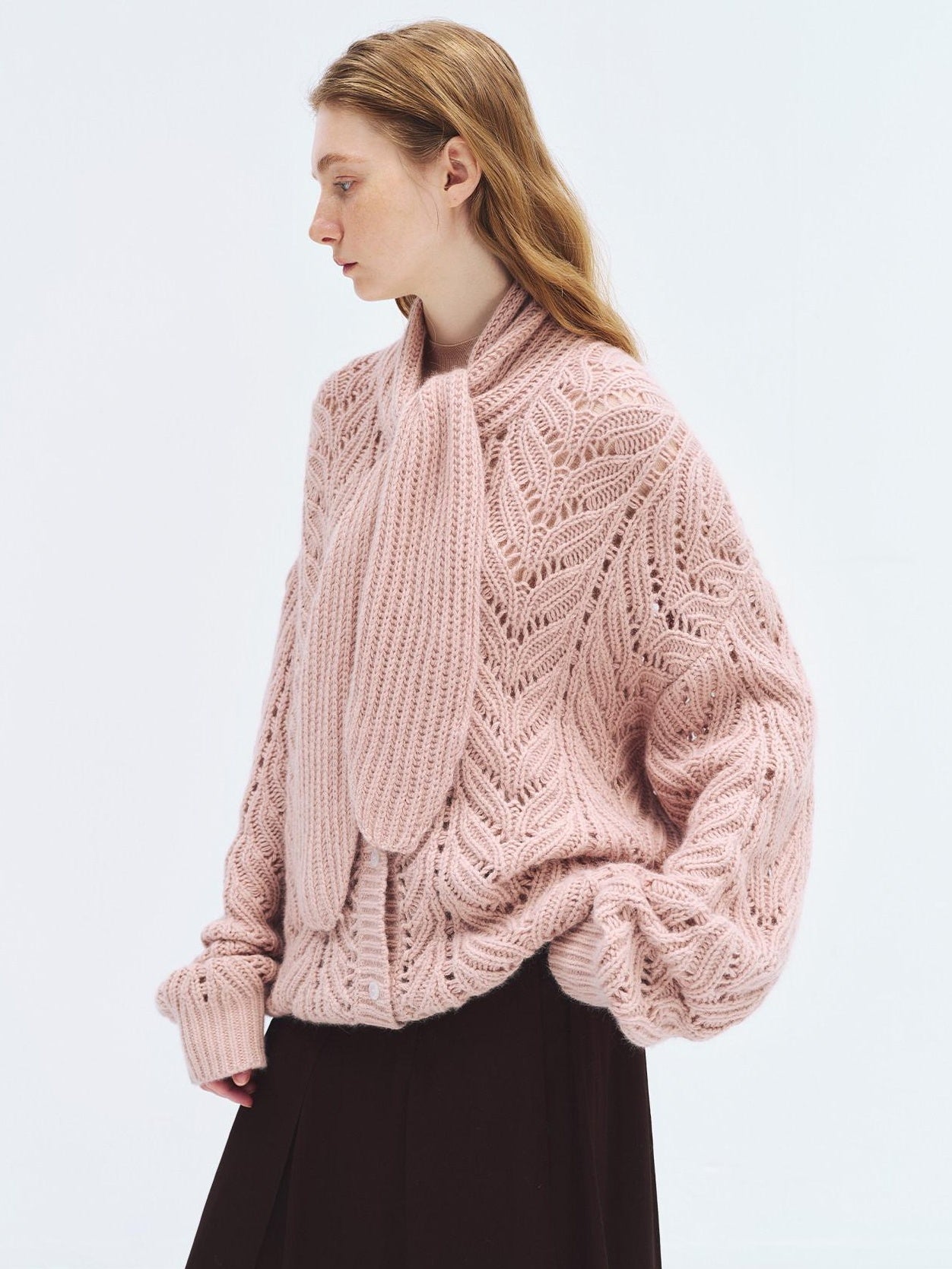 someonesometimes Wool Blend Relaxed Oversized Tie Pullover Light Blush Women Knit Cardigans