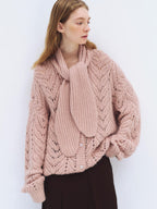 someonesometimes Wool Blend Relaxed Oversized Tie Pullover Light Blush Women Knit Cardigans