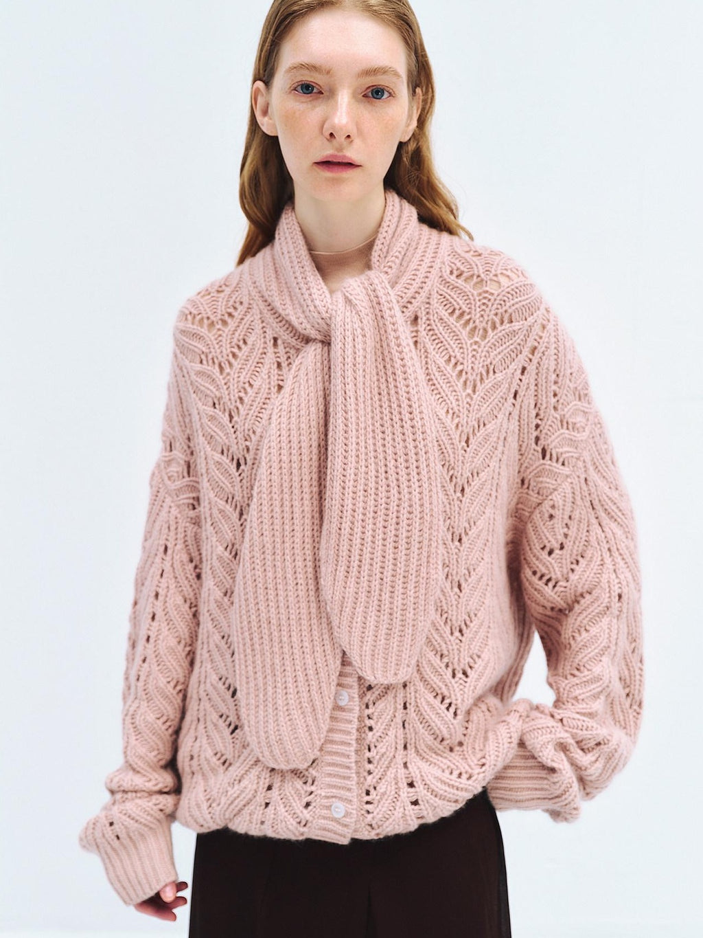 someonesometimes Wool Blend Relaxed Oversized Tie Pullover Light Blush Women Knit Cardigans