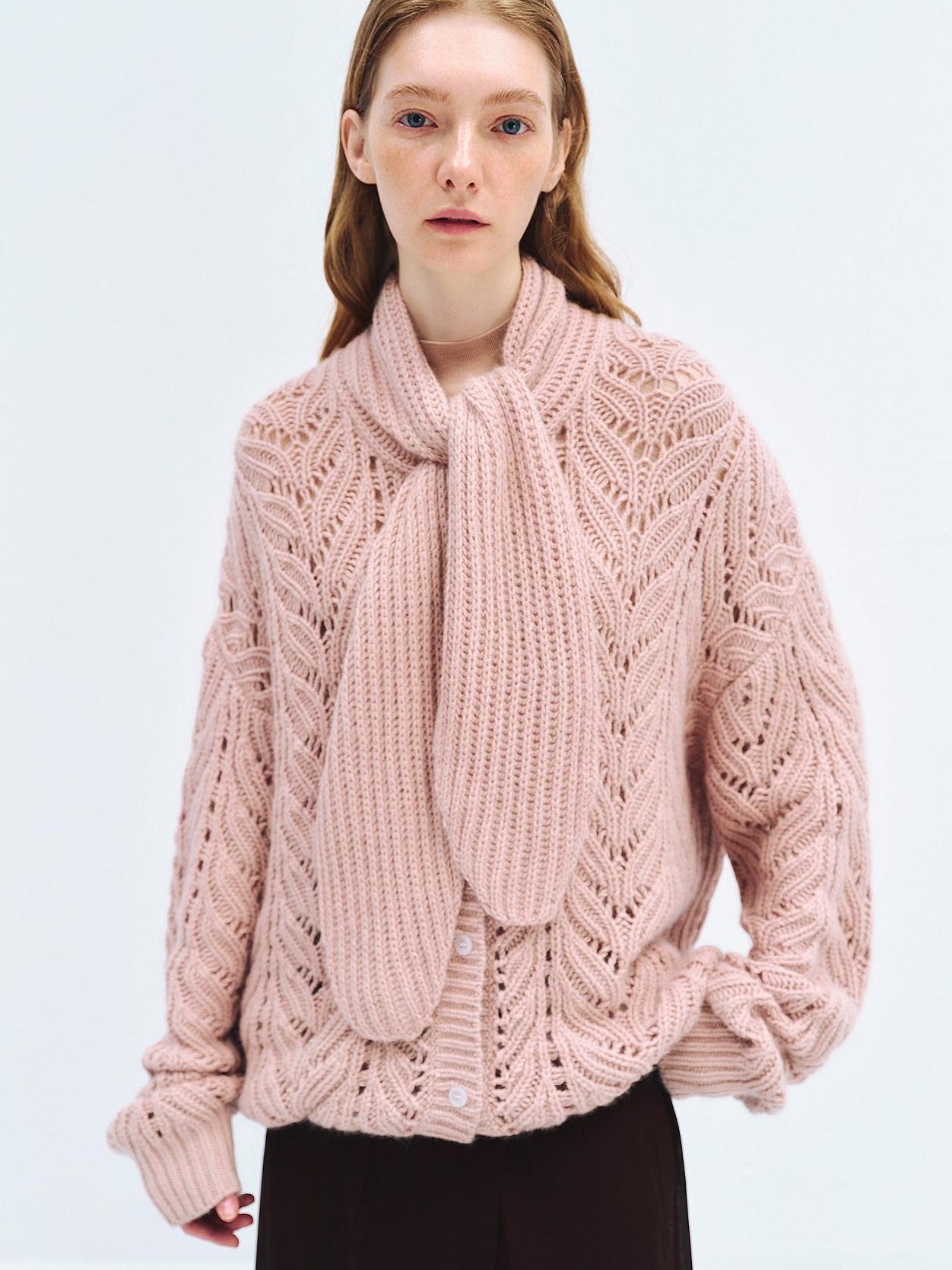 someonesometimes Wool Blend Relaxed Oversized Tie Pullover Light Blush Women Knit Cardigans