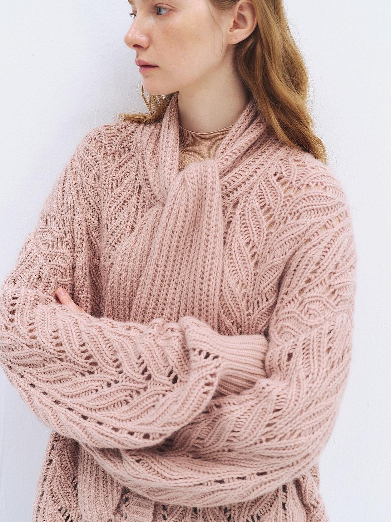 someonesometimes Wool Blend Relaxed Oversized Tie Pullover Light Blush Women Knit Cardigans