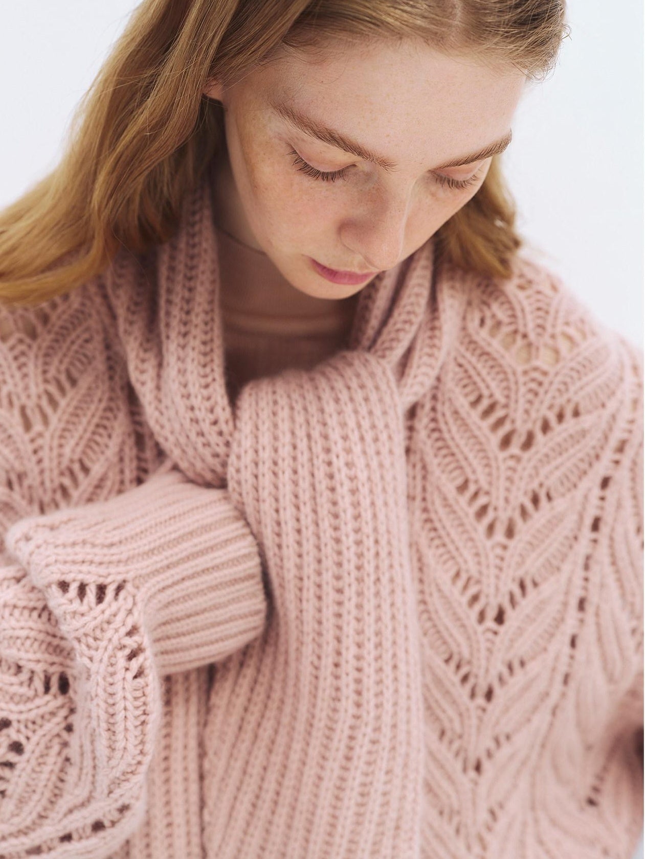 someonesometimes Wool Blend Relaxed Oversized Tie Pullover Light Blush Women Knit Cardigans