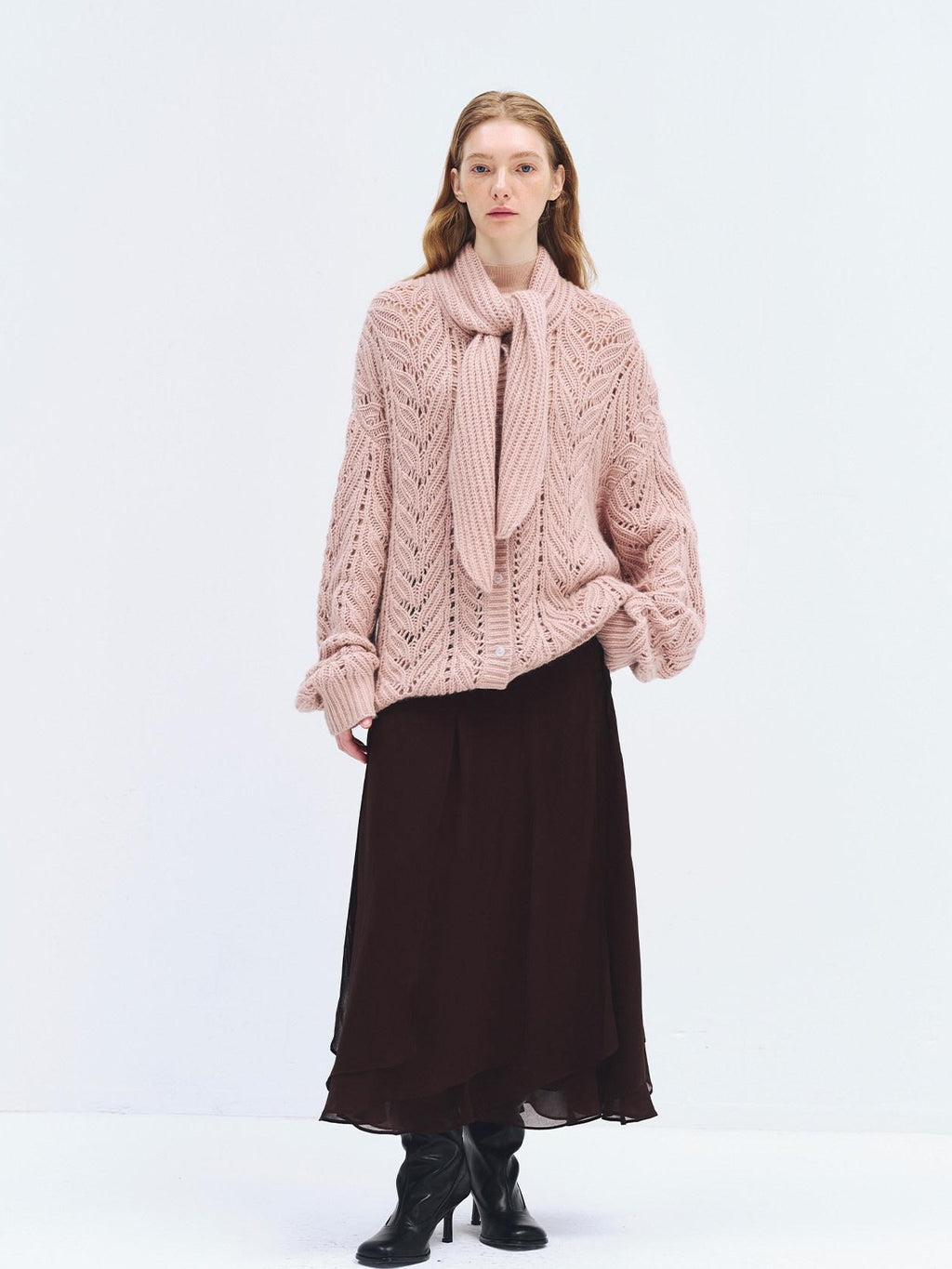 someonesometimes Wool Blend Relaxed Oversized Tie Pullover Light Blush Women Knit Cardigans