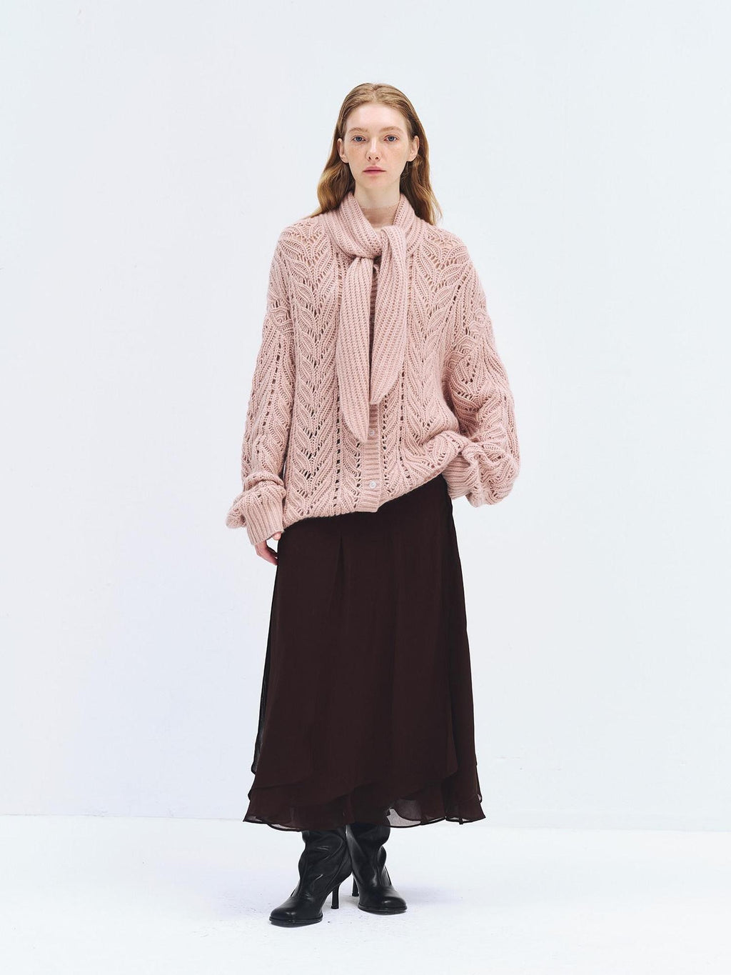 someonesometimes Wool Blend Relaxed Oversized Tie Pullover Light Blush Women Knit Cardigans