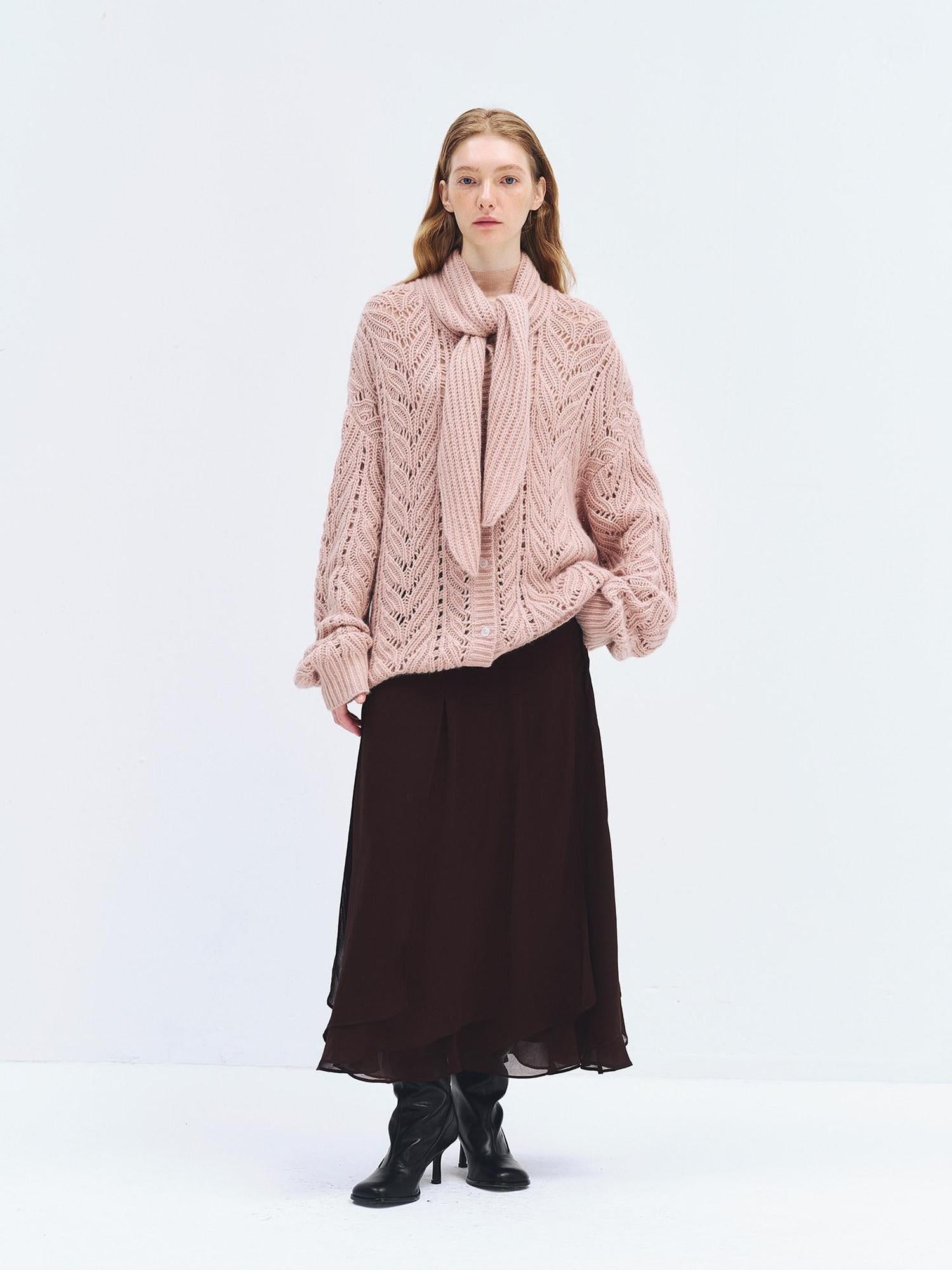 someonesometimes Wool Blend Relaxed Oversized Tie Pullover Light Blush Women Knit Cardigans