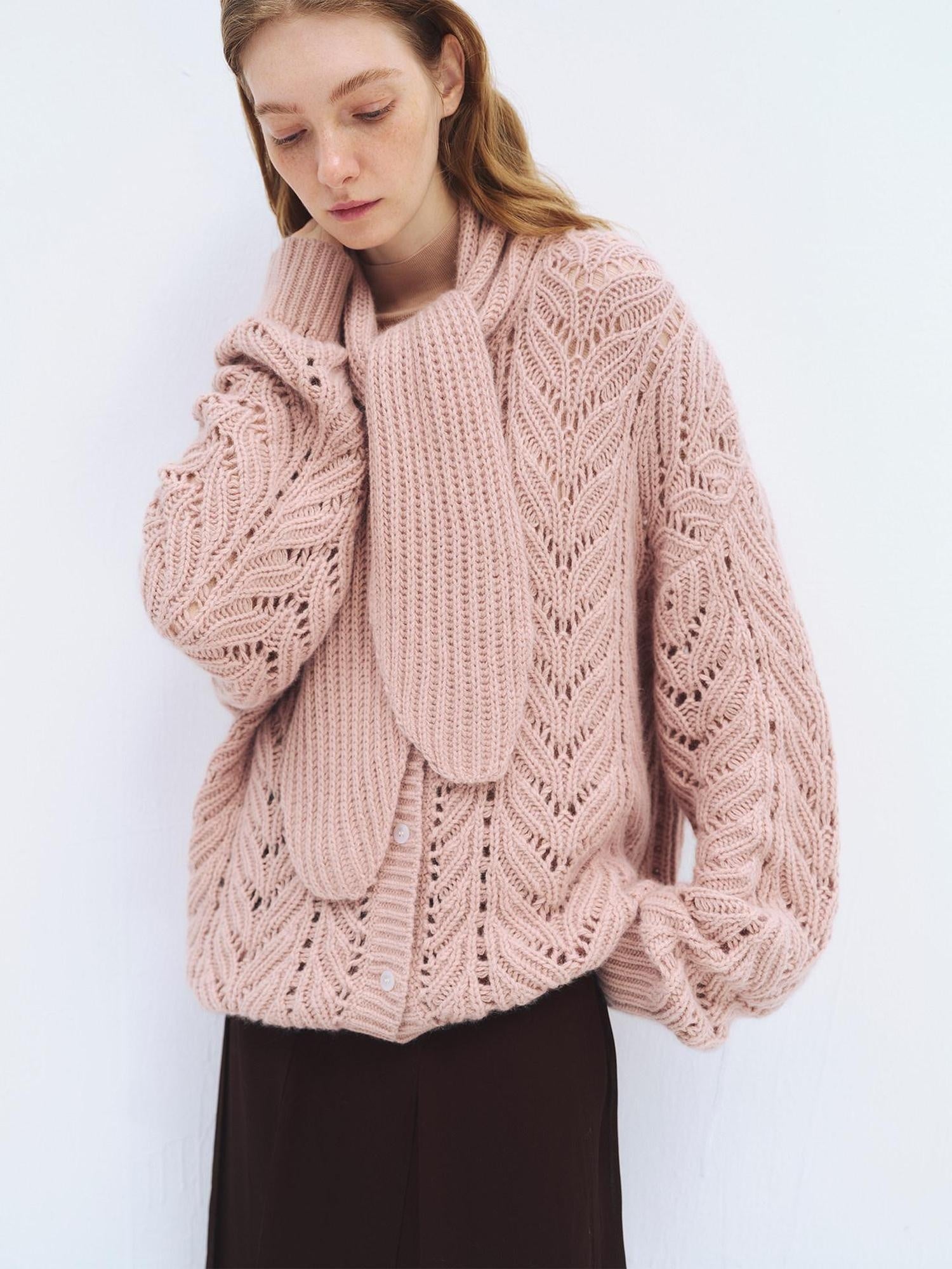 someonesometimes Wool Blend Relaxed Oversized Tie Pullover Light Blush Women Knit Cardigans