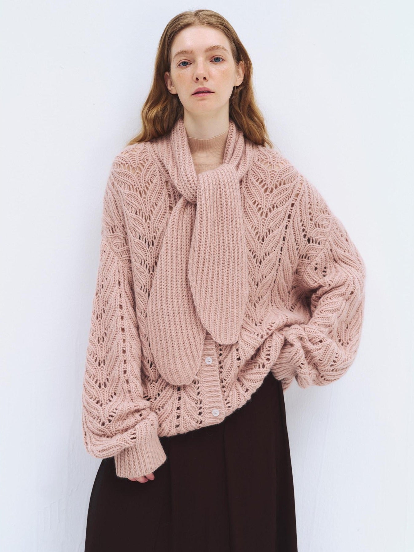 someonesometimes Wool Blend Relaxed Oversized Tie Pullover Light Blush Women Knit Cardigans