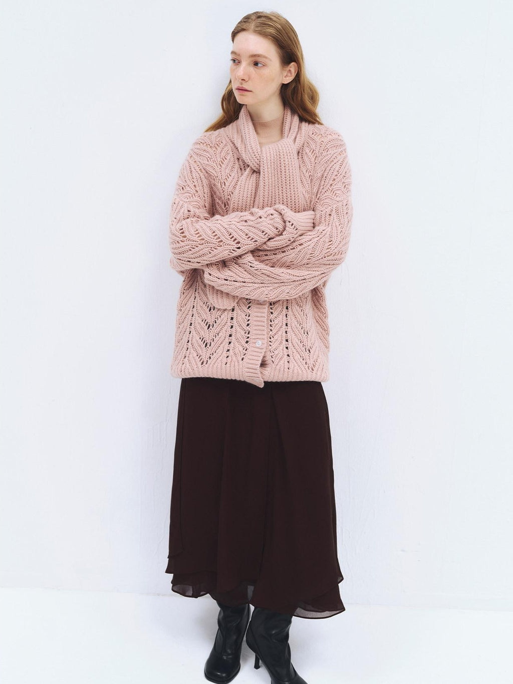 someonesometimes Wool Blend Relaxed Oversized Tie Pullover Light Blush Women Knit Cardigans