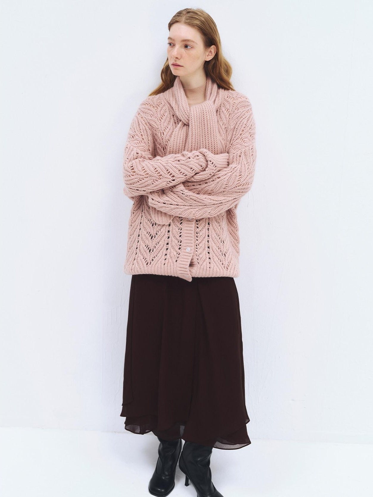 someonesometimes Wool Blend Relaxed Oversized Tie Pullover Light Blush Women Knit Cardigans