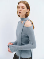 someonesometimes Wool Blend Slim Fit Casual Knit Angled Neck One Shoulder Women Tops Sweaters