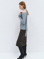 someonesometimes Wool Blend Slim Fit Casual Knit Angled Neck One Shoulder Women Tops Sweaters