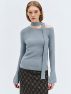 someonesometimes Wool Blend Slim Fit Casual Knit Angled Neck One Shoulder Women Tops Sweaters