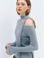 someonesometimes Wool Blend Slim Fit Casual Knit Angled Neck One Shoulder Women Tops Sweaters