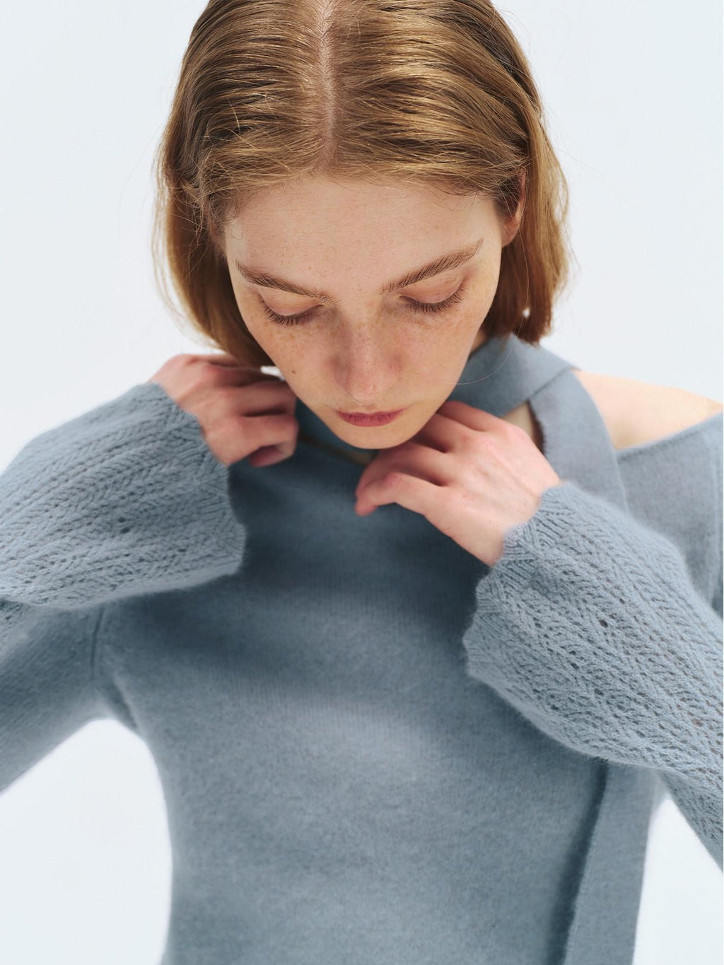 someonesometimes Wool Blend Slim Fit Casual Knit Angled Neck One Shoulder Women Tops Sweaters