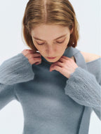 someonesometimes Wool Blend Slim Fit Casual Knit Angled Neck One Shoulder Women Tops Sweaters
