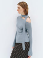 someonesometimes Wool Blend Slim Fit Casual Knit Angled Neck One Shoulder Women Tops Sweaters