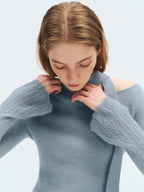 someonesometimes Wool Blend Slim Fit Casual Knit Angled Neck One Shoulder Women Tops Sweaters