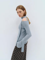 someonesometimes Wool Blend Slim Fit Casual Knit Angled Neck One Shoulder Women Tops Sweaters