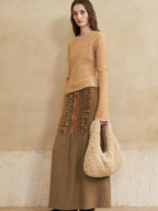 someonesometimes Wool Cotton Blend Office Straight Fit Round Neck Heather Honey Orange Sweaters