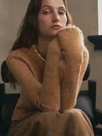 someonesometimes Wool Cotton Blend Office Straight Fit Round Neck Heather Honey Orange Sweaters
