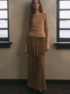 someonesometimes Wool Cotton Blend Office Straight Fit Round Neck Heather Honey Orange Sweaters