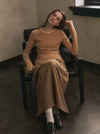 someonesometimes Wool Cotton Blend Office Straight Fit Round Neck Heather Honey Orange Sweaters