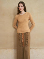 someonesometimes Wool Cotton Blend Office Straight Fit Round Neck Heather Honey Orange Sweaters
