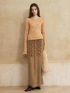 someonesometimes Wool Cotton Blend Office Straight Fit Round Neck Heather Honey Orange Sweaters