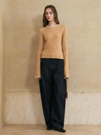 someonesometimes Wool Cotton Blend Office Straight Fit Round Neck Heather Honey Orange Sweaters