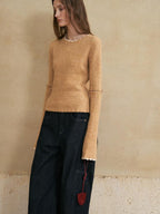 someonesometimes Wool Cotton Blend Office Straight Fit Round Neck Heather Honey Orange Sweaters