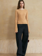 someonesometimes Wool Cotton Blend Office Straight Fit Round Neck Heather Honey Orange Sweaters