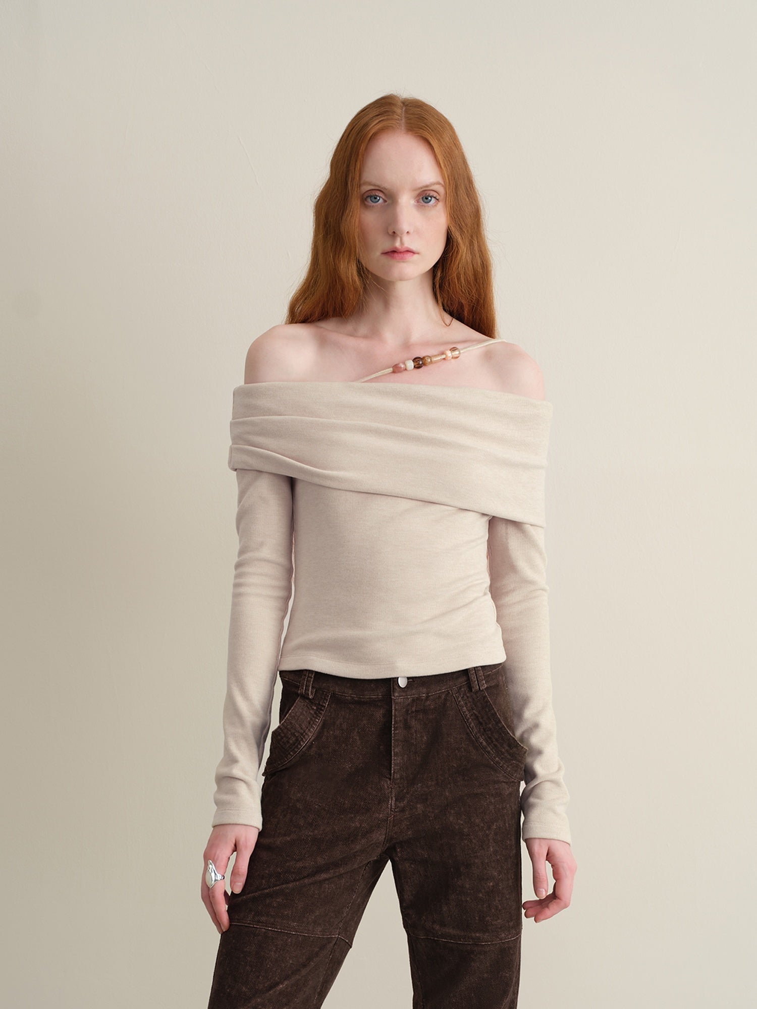 someonesometimes Wool Oatmeal Knit Polo Collar Slim Fit Women T Shirt Off Shoulder Crop Tops